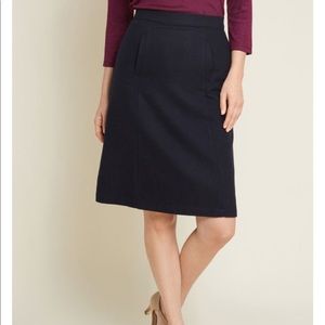 Navy wool pencil skirt with high waist